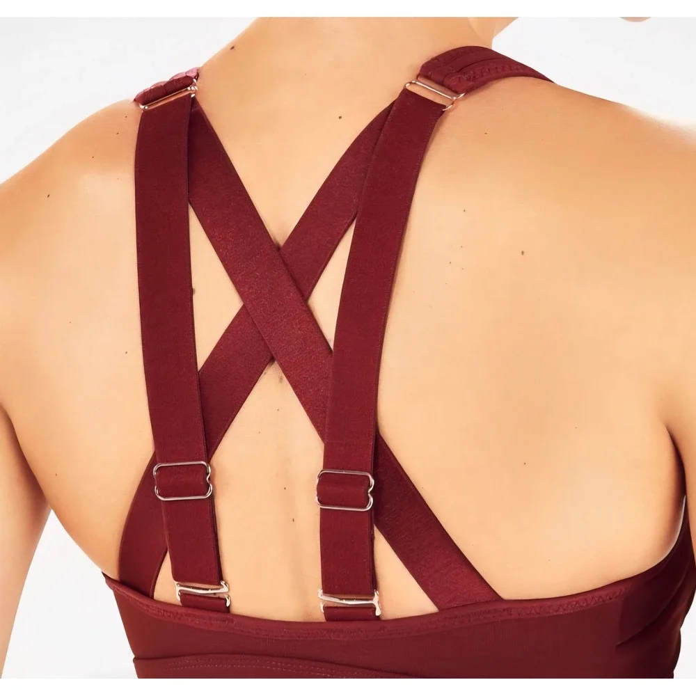 Fabletics Burgundy Convertible Strap‎ Sports Bra Mesh Accent Maroon Womens L